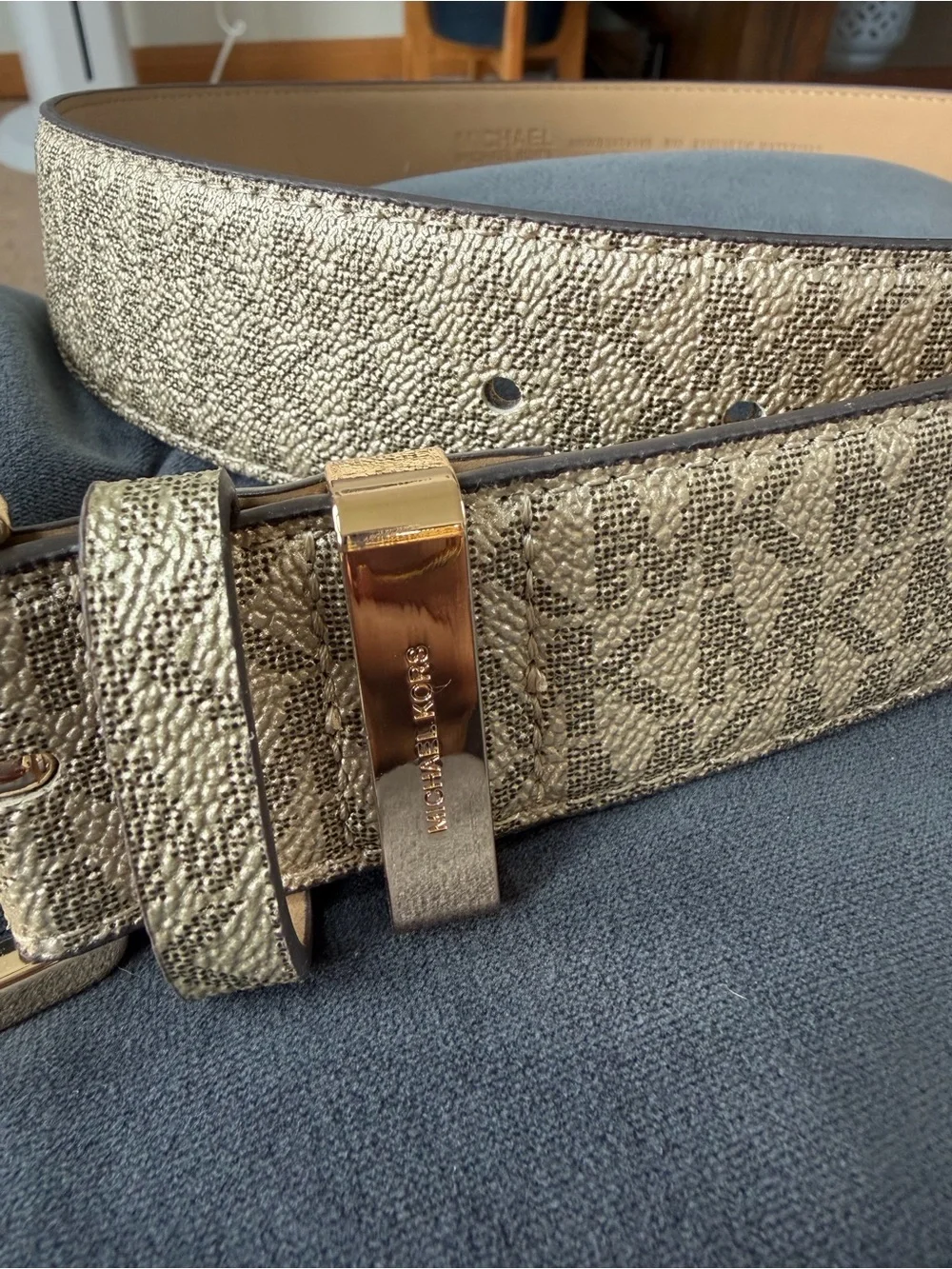 Michael Kors Metallic Gold Textured Logo Belt